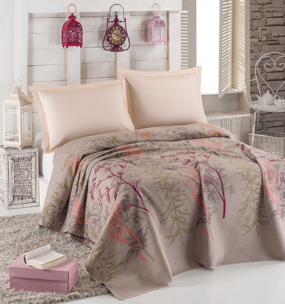 Cuvertura de pat dubla, Eponj Home, Urla Beige, 200x235 cm, 100% bumbac, multicolor - imagine 4